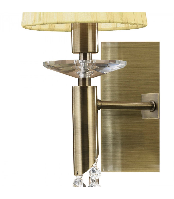 Tiffany Wall Lamp Switched 2+2 Light E14+G9 Antique Brass With Cream Shades & Clear Crystal-5