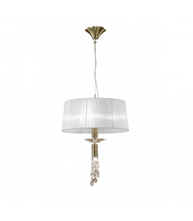 Tiffany Pendant 3+1 Light E27+G9 Antique Brass With White Shade & Clear Crystal-1