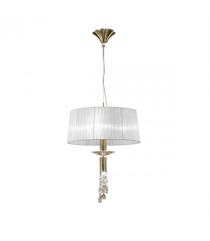 Tiffany Pendant 3+1 Light E27+G9 Antique Brass With White Shade & Clear Crystal-1