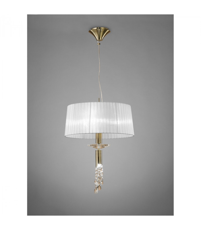 Tiffany Pendant 3+1 Light E27+G9 Antique Brass With White Shade & Clear Crystal-2