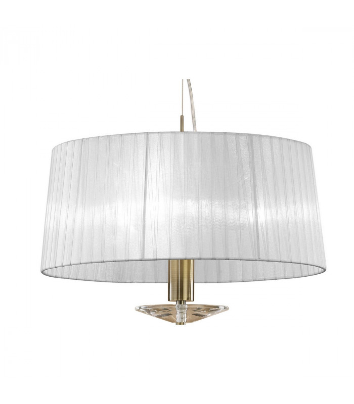 Tiffany Pendant 3+1 Light E27+G9 Antique Brass With White Shade & Clear Crystal-4