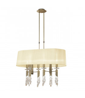 Tiffany Pendant 6+6 Light E27+G9 Oval Antique Brass With Cream Shade & Clear Crystal-1