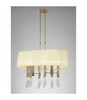 Tiffany Pendant 6+6 Light E27+G9 Oval Antique Brass With Cream Shade & Clear Crystal-2