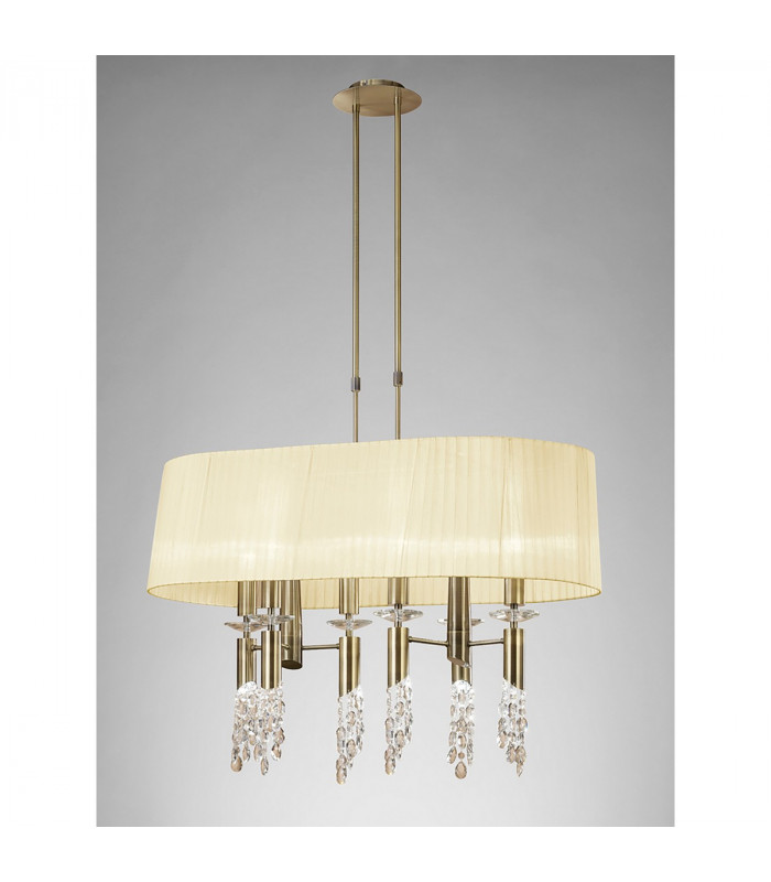 Tiffany Pendant 6+6 Light E27+G9 Oval Antique Brass With Cream Shade & Clear Crystal-2