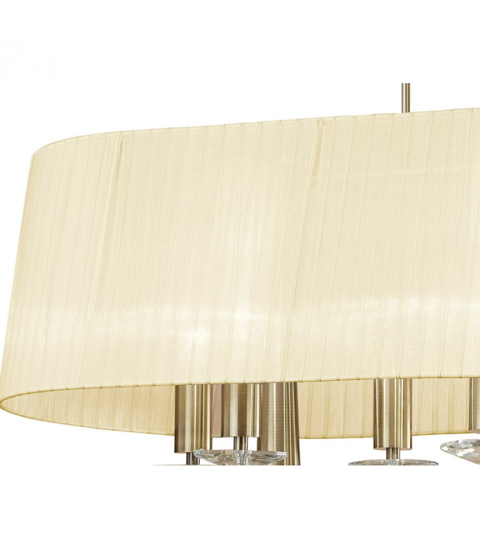 Tiffany Pendant 6+6 Light E27+G9 Oval Antique Brass With Cream Shade & Clear Crystal-5