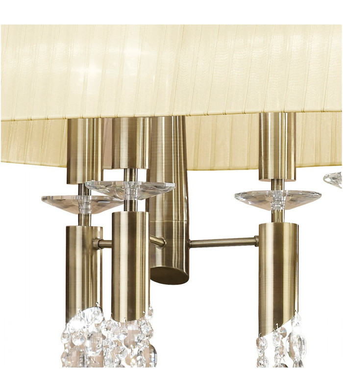 Tiffany Pendant 6+6 Light E27+G9 Oval Antique Brass With Cream Shade & Clear Crystal-6