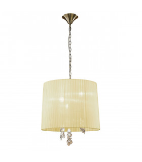 Tiffany Pendant 3+3 Light E14+G9 Antique Brass With Cream Shade & Clear Crystal-1