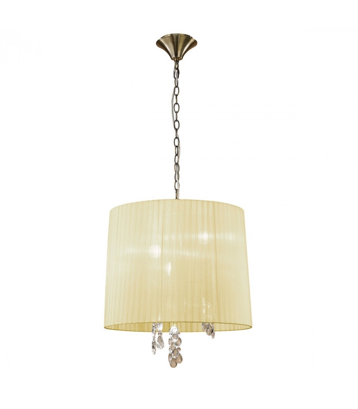 Tiffany Pendant 3+3 Light E14+G9 Antique Brass With Cream Shade & Clear Crystal-1
