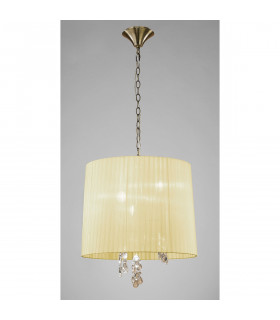 Tiffany Pendant 3+3 Light E14+G9 Antique Brass With Cream Shade & Clear Crystal-2