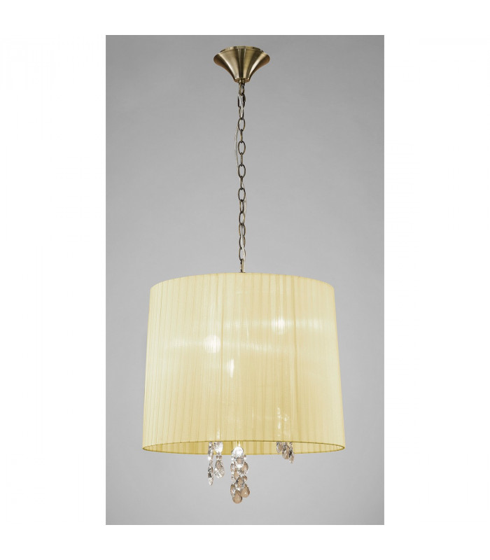 Tiffany Pendant 3+3 Light E14+G9 Antique Brass With Cream Shade & Clear Crystal-2