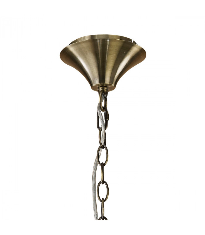 Tiffany Pendant 3+3 Light E14+G9 Antique Brass With Cream Shade & Clear Crystal-3
