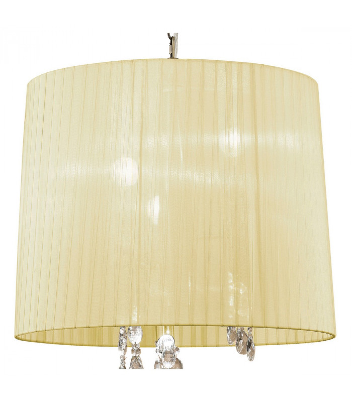 Tiffany Pendant 3+3 Light E14+G9 Antique Brass With Cream Shade & Clear Crystal-4