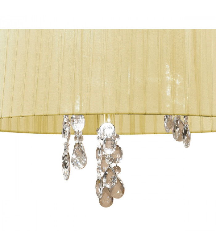 Tiffany Pendant 3+3 Light E14+G9 Antique Brass With Cream Shade & Clear Crystal-5
