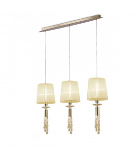 Tiffany Linear Pendant 3+3 Light E27+G9 Line French Gold With Cream Shades & Clear Crystal-1
