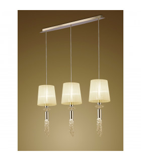 Tiffany Linear Pendant 3+3 Light E27+G9 Line French Gold With Cream Shades & Clear Crystal-2