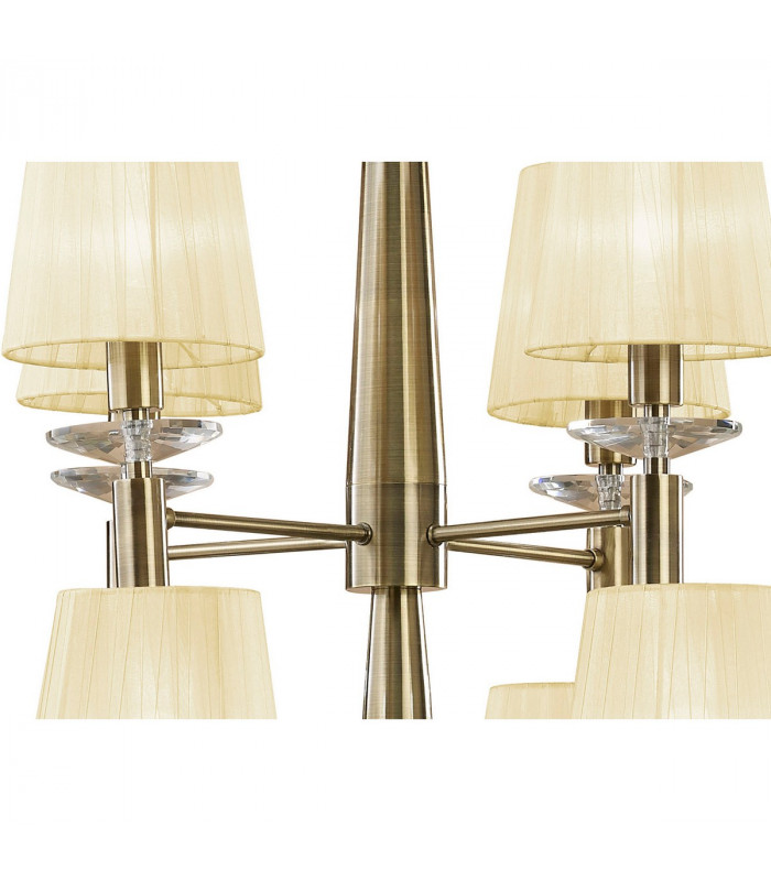 Tiffany Pendant 2 Tier 12+12 Light E14+G9 Antique Brass With Cream Shades & Clear Crystal-5