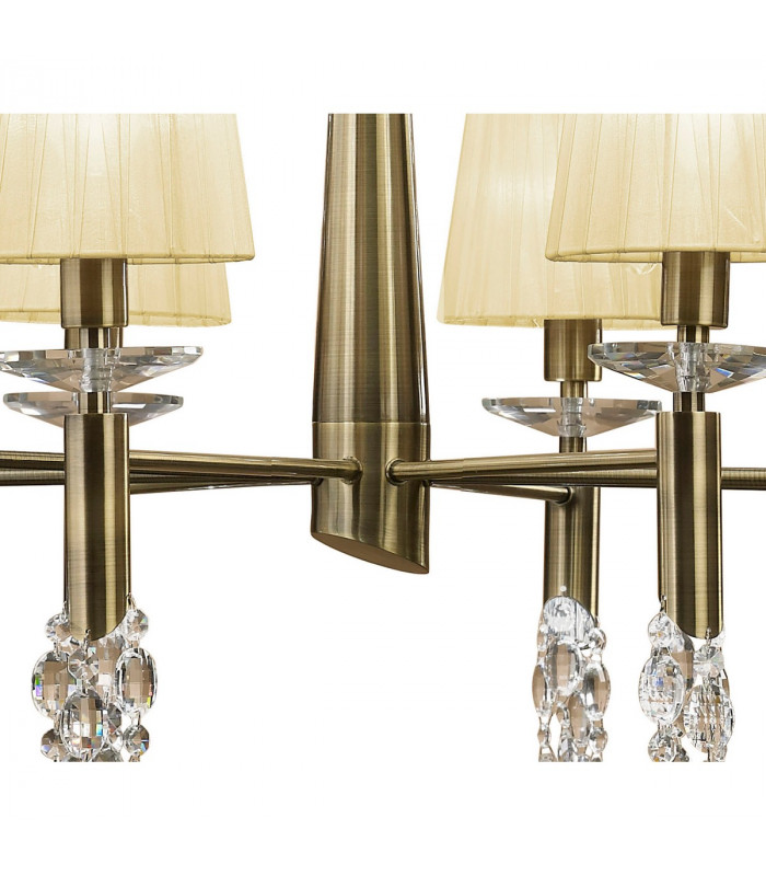 Tiffany Pendant 2 Tier 12+12 Light E14+G9 Antique Brass With Cream Shades & Clear Crystal-6