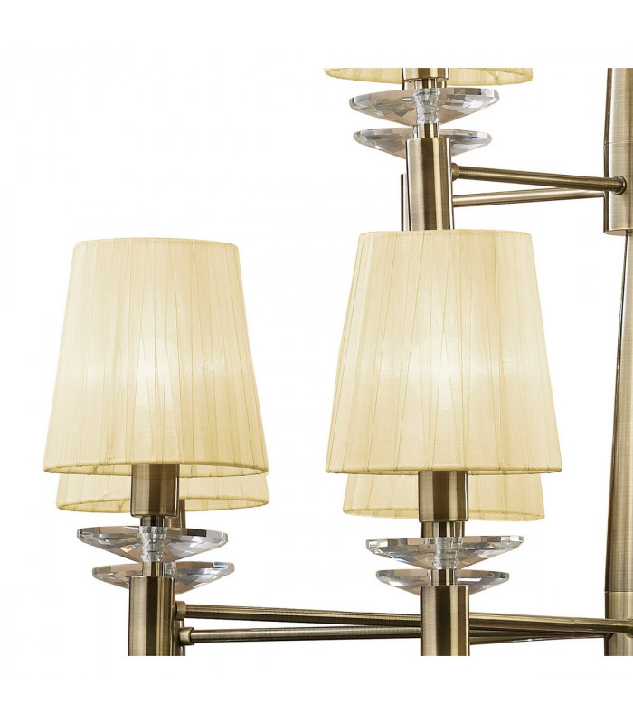 Tiffany Pendant 2 Tier 12+12 Light E14+G9 Antique Brass With Cream Shades & Clear Crystal-7