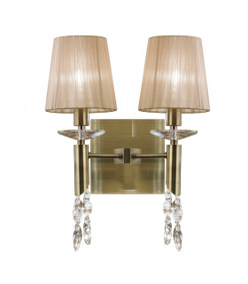 Tiffany Wall Lamp 2+2 Light E14 With Soft Bronze Shades Antique Brass/Crystal-1