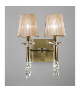 Tiffany Wall Lamp 2+2 Light E14 With Soft Bronze Shades Antique Brass/Crystal-2