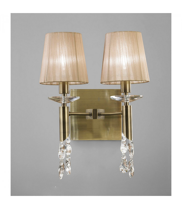 Tiffany Wall Lamp 2+2 Light E14 With Soft Bronze Shades Antique Brass/Crystal-2