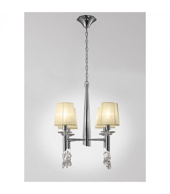 Tiffany Pendant 4+4 Light E14+G9 Polished Chrome With Cream Shades & Clear Crystal-2