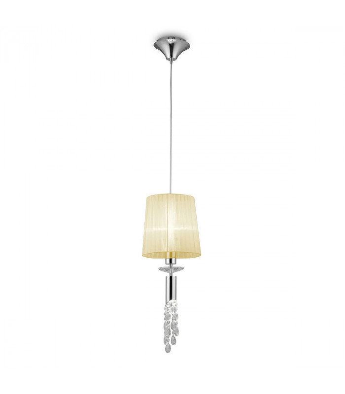 Tiffany Pendant 1+1 Light E27+G9 Polished Chrome With Cream Shade & Clear Crystal-1