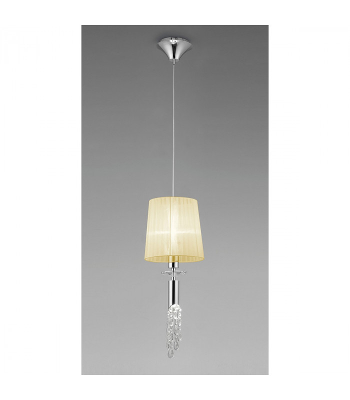 Tiffany Pendant 1+1 Light E27+G9 Polished Chrome With Cream Shade & Clear Crystal-2