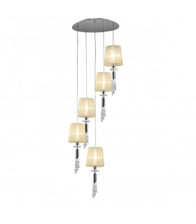 Tiffany Pendant 5+5 Light E27+G9 Spiral Polished Chrome With Cream Shades & Clear Crystal-1