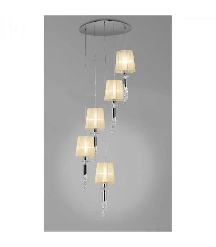 Tiffany Pendant 5+5 Light E27+G9 Spiral Polished Chrome With Cream Shades & Clear Crystal-2