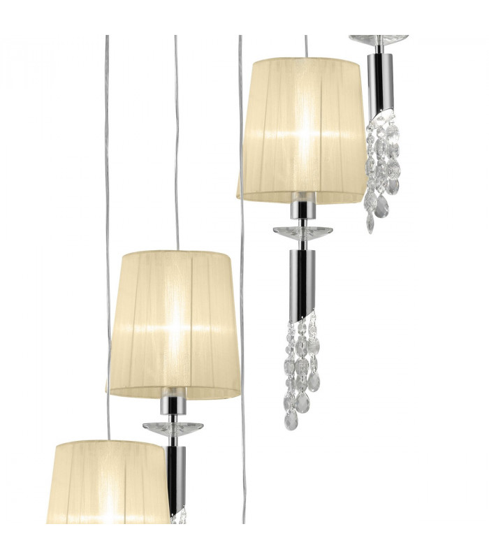 Tiffany Pendant 5+5 Light E27+G9 Spiral Polished Chrome With Cream Shades & Clear Crystal-4