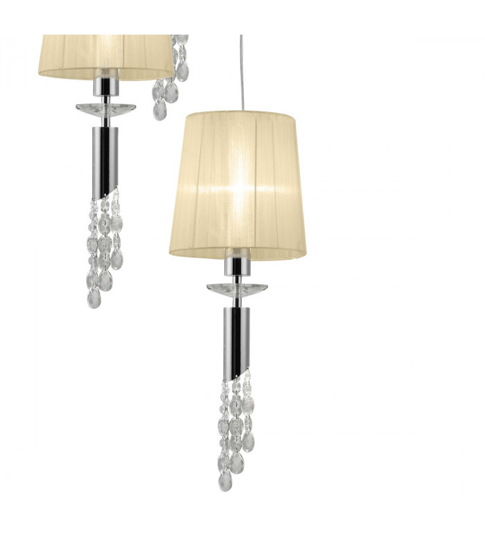 Tiffany Pendant 5+5 Light E27+G9 Spiral Polished Chrome With Cream Shades & Clear Crystal-5