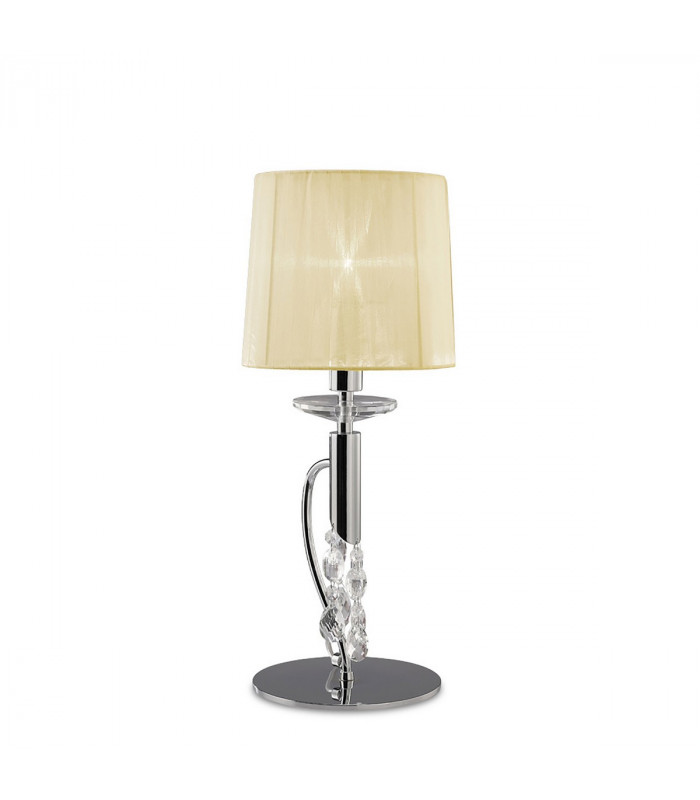 Tiffany Table Lamp 1+1 Light E14+G9 Polished Chrome With Cream Shade & Clear Crystal-1