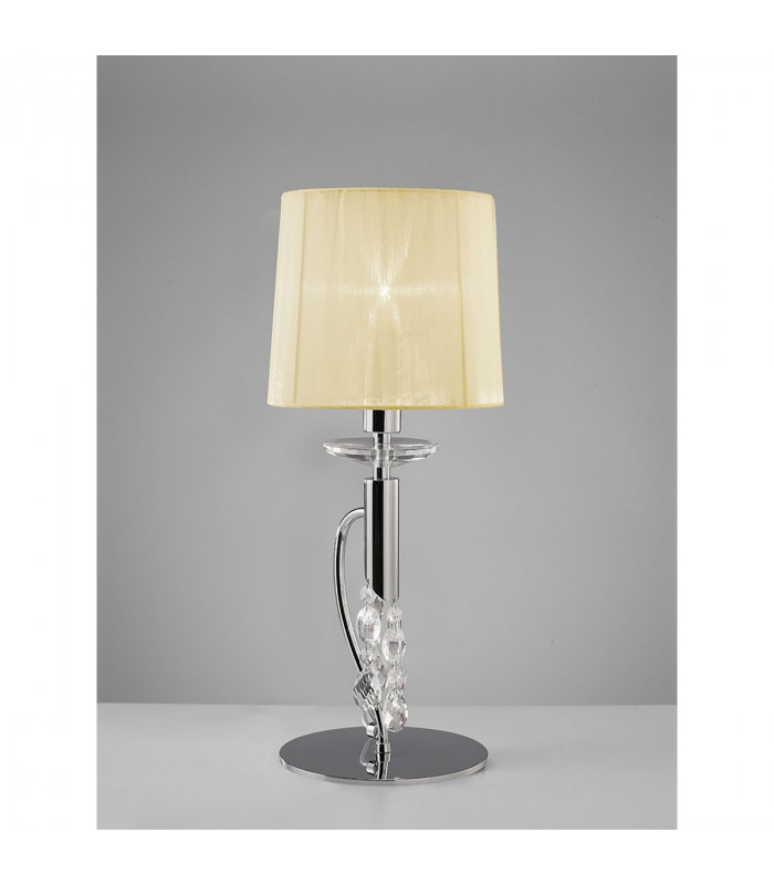 Tiffany Table Lamp 1+1 Light E14+G9 Polished Chrome With Cream Shade & Clear Crystal-2
