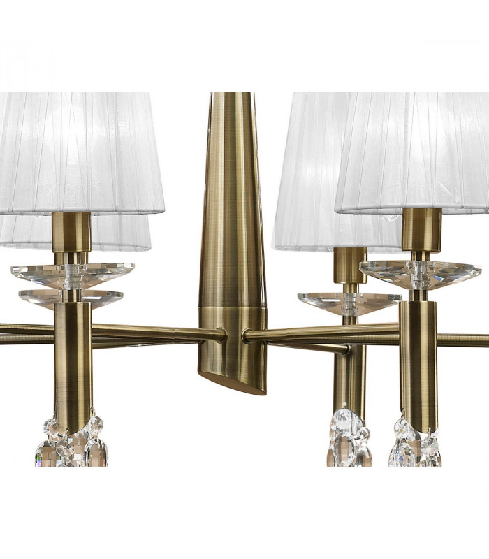 Tiffany Pendant 2 Tier 12+12 Light E14+G9 Antique Brass With White Shades & Clear Crystal-6