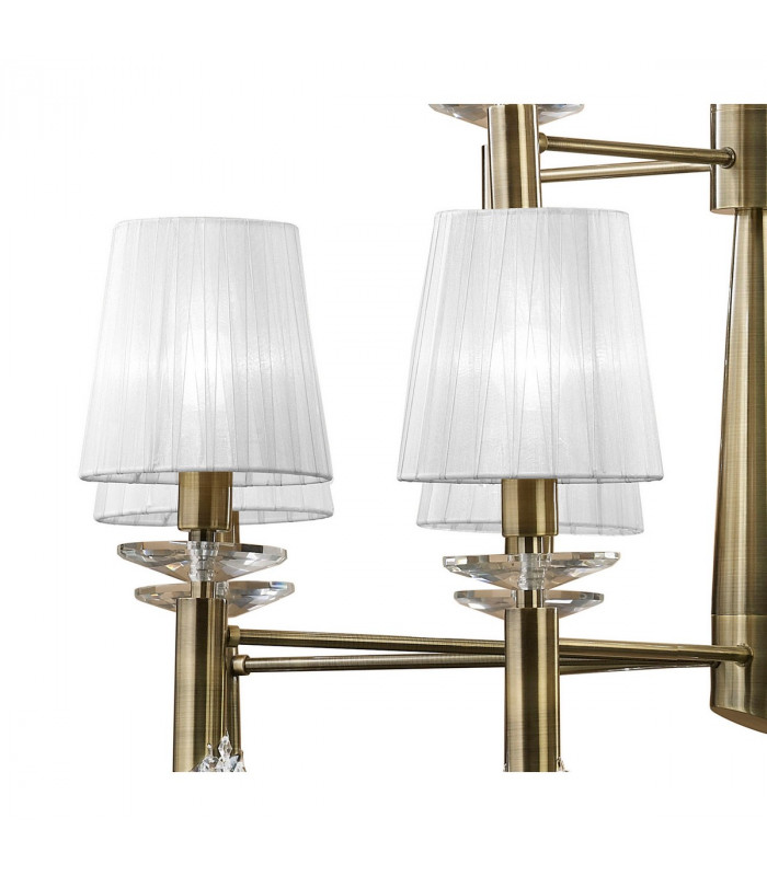 Tiffany Pendant 2 Tier 12+12 Light E14+G9 Antique Brass With White Shades & Clear Crystal-7