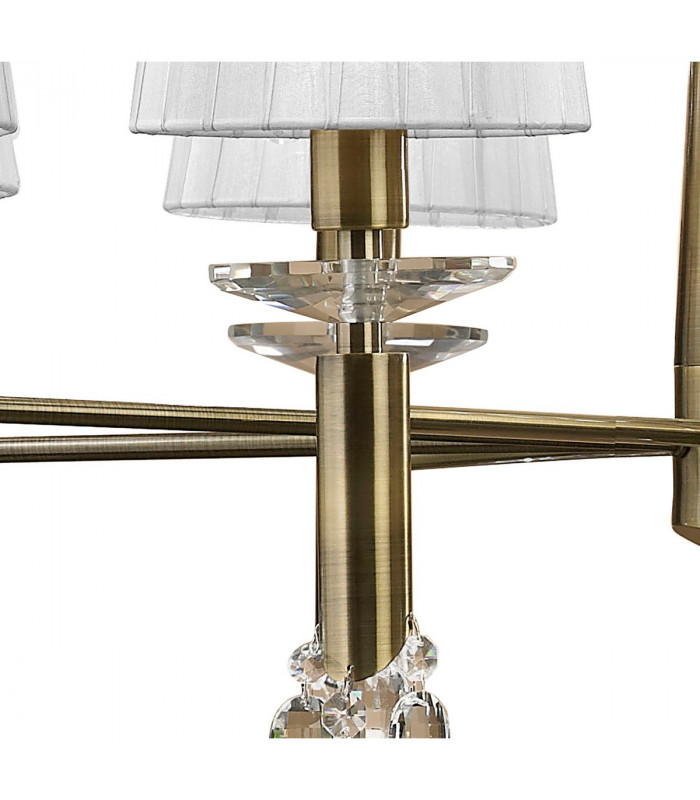 Tiffany Pendant 2 Tier 12+12 Light E14+G9 Antique Brass With White Shades & Clear Crystal-8