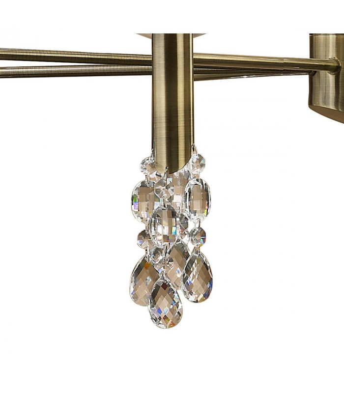 Tiffany Pendant 2 Tier 12+12 Light E14+G9 Antique Brass With White Shades & Clear Crystal-9
