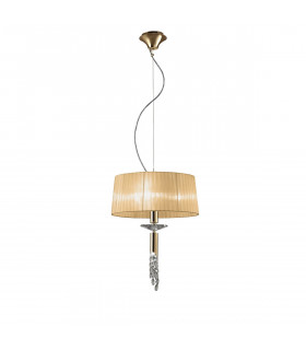Tiffany Pendant 3+1 Light E27+G9 French Gold With Soft Bronze Shade & Clear Crystal-1