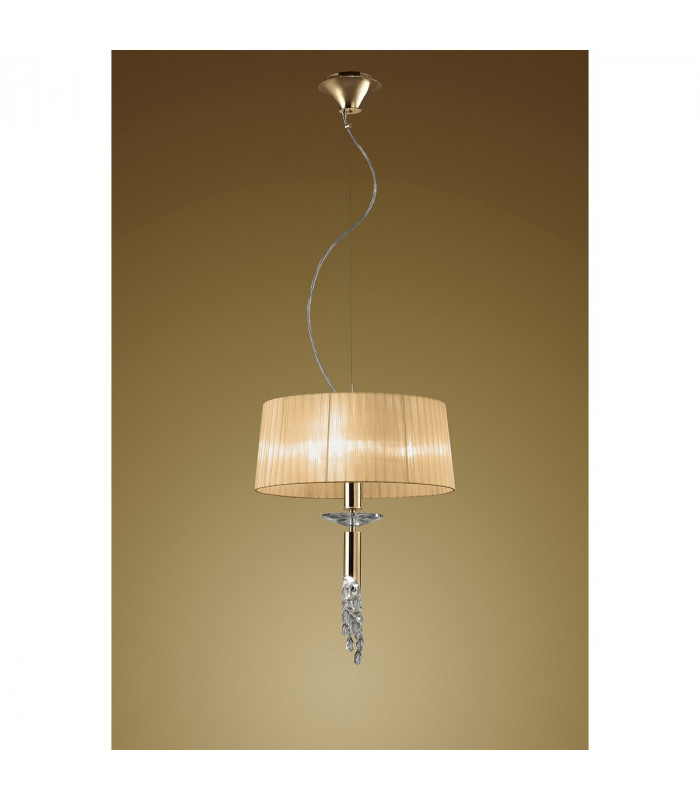 Tiffany Pendant 3+1 Light E27+G9 French Gold With Soft Bronze Shade & Clear Crystal-2