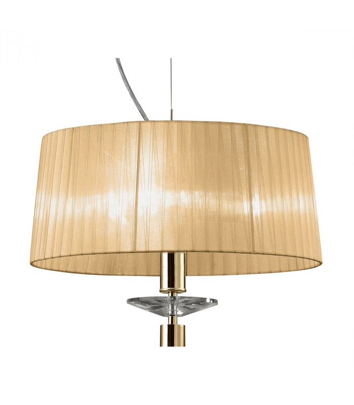 Tiffany Pendant 3+1 Light E27+G9 French Gold With Soft Bronze Shade & Clear Crystal-4