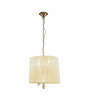 Tiffany Pendant 3+3 Light E14+G9 French Gold With Cream Shade & Clear Crystal-1