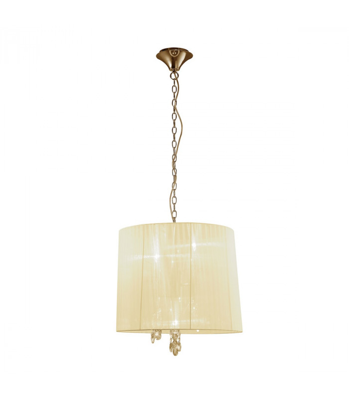 Tiffany Pendant 3+3 Light E14+G9 French Gold With Cream Shade & Clear Crystal-1