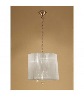 Tiffany Pendant 3+3 Light E14+G9 French Gold With Cream Shade & Clear Crystal-2