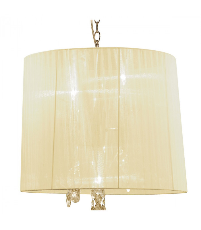 Tiffany Pendant 3+3 Light E14+G9 French Gold With Cream Shade & Clear Crystal-4