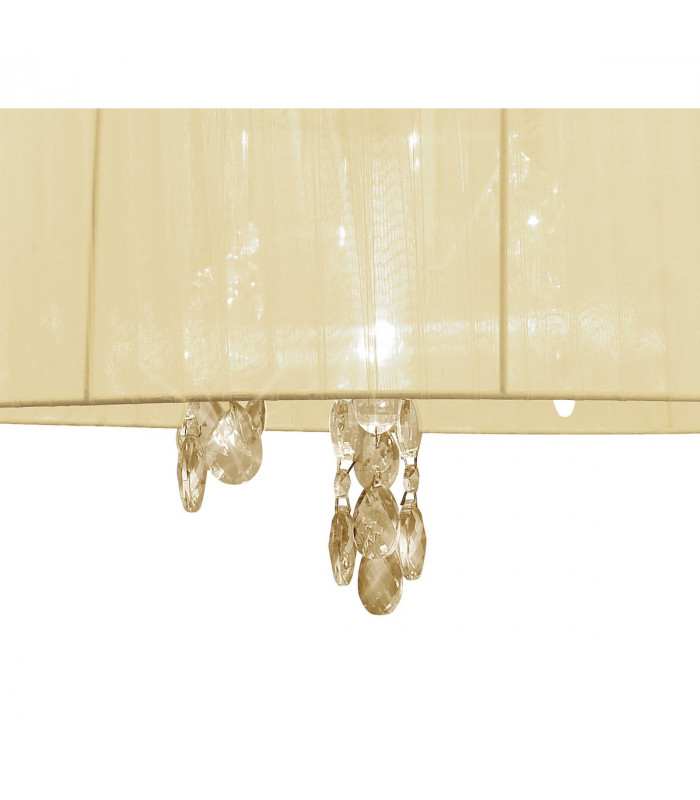 Tiffany Pendant 3+3 Light E14+G9 French Gold With Cream Shade & Clear Crystal-5