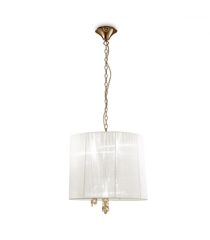 Tiffany Pendant 3+3 Light E14+G9 French Gold With White Shade & Clear Crystal-1