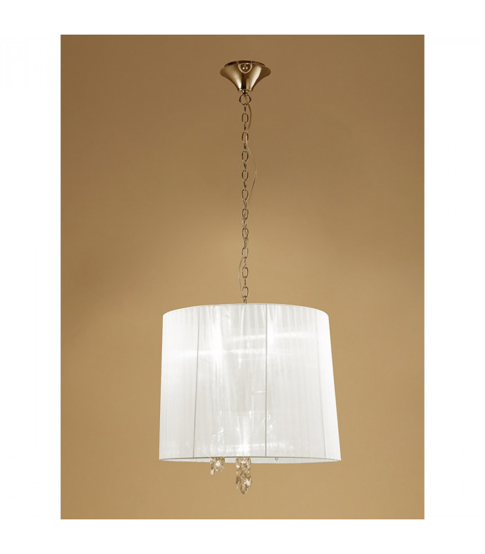 Tiffany Pendant 3+3 Light E14+G9 French Gold With White Shade & Clear Crystal-2