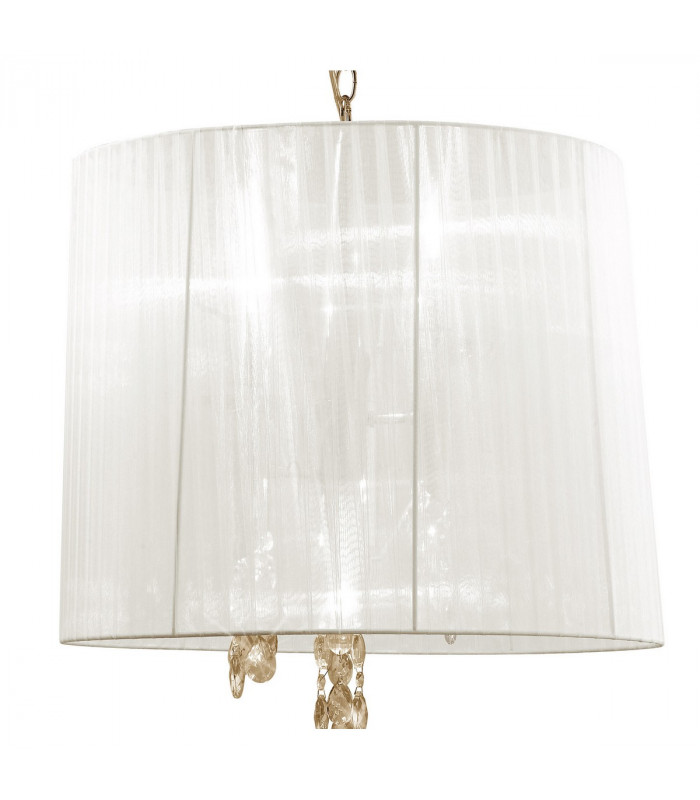 Tiffany Pendant 3+3 Light E14+G9 French Gold With White Shade & Clear Crystal-4