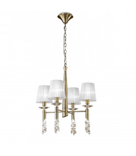Tiffany Pendant 4+4 Light E14+G9 Antique Brass With White Shades & Clear Crystal-1